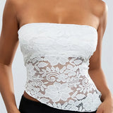 Sexy Summer Fashion Tube Sleeveless Lace Floral Bustiers Irregular Hem Corsets Mini Vest  Crop Tops