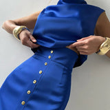 Sleeveless Top Suit With Front Split Skirt