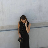 Knitted Solid Slit Vest and Long Skirt Suit