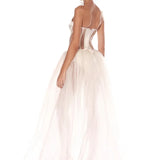 Strapless Mesh White A Line Maxi Long Dress
