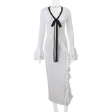 Long Sleeved Ruffled Slit Maxi Dress for Women