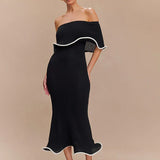 Strapless Ruffles Black Midi Dress