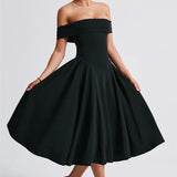 Off-Shoulder Flare Midi Dress