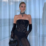 Lace Corset Patchwork Skirt And Gloves Set