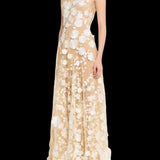 Floral Embroidered Mesh Maxi Dress