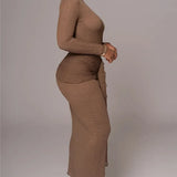 Long Sleeve Drape Turtleneck Maxi Dress