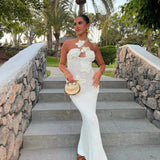 Floral Halter Maxi Dress Summer Splice Backless Design