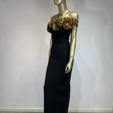 One Shoulder Flower Patchwork Maxi Dress