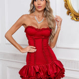 Red Ruffles Strapless Mini Dress