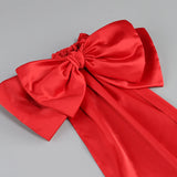 Black Tube Mini Dress With Large Red Bow Detachable Sleeves