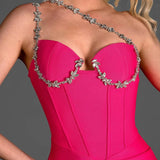 Rose Red Diamond One Shoulder Midi Dress