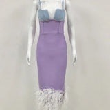 Feather & Bead Cocktail  Spaghetti Strap Party Dress