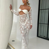 Perspective Lace Hollow Out Bodycon Maxi Dress