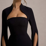 Cape Long Sleeve Square Collar Midi Dress