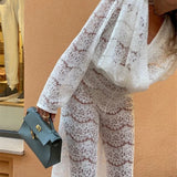 White Lace Two-Piece Loose Trouser Set