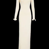 Knit Midi Dress with Ruffle Trim