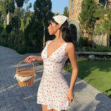 Women's Cherry Print Sleeveless Mini Dress