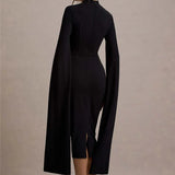 Cape Long Sleeve Square Collar Midi Dress