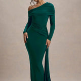 Skew Collar Long Sleeve Maxi Dress