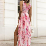 Chiffon Print Boho V-neck Sleeveless Holiday Party Dress