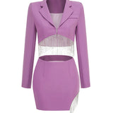 Purple Tassel Skirt and Long Sleeve Jacket Set