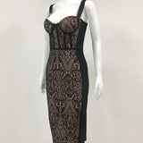 Lace Patchwork Black Midi Dress