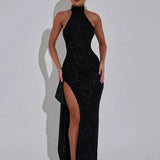 Cassia - Backless Slit Maxi Dress