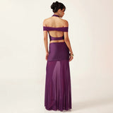 Purple Mesh Two-Piece Set with Sheer Halter Top and Long Skirt