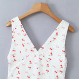 Women's Cherry Print Sleeveless Mini Dress