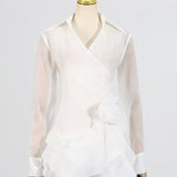 Appliques Ruffles Draped Long Sleeve Dress