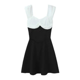 Contrast Slash Shoulder Elastic Back Mini Dress