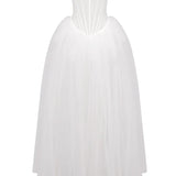 Strapless Mesh White A Line Maxi Long Dress