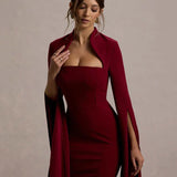 Cape Long Sleeve Square Collar Midi Dress