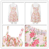 Flower Printed Open Back A-line Corset Mini Dress