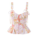 Ribbon Bow Strap Ruffles Hem Top