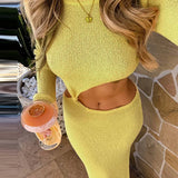 Knitted Hollow Out Solid O-neck Slit Maxi Dress