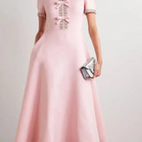 Diamond Edge Bowknot Short Sleeve Midi Dress