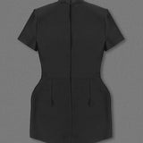 Short Sleeve Gold Button Black Jumpsuit