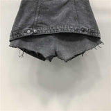 Women's Fake Two Pieces of High Waist A-line Thin Denim Shorts Street Style