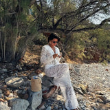White Lace Two-Piece Loose Trouser Set