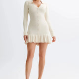 Ruffled Contrast Bow Open Back Lace-Up Knit Mini Dress