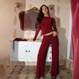 Patchwork Lace Long Sleeve Pant Suit