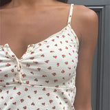 Vest Sleeveless Strap V-neck Buttons Up Floral Print Casual Tank Party Street Spring Summer Camis Crop Tops