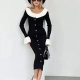 Patchwork Contrast Ribbed Midi Dress