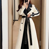 Contrast Color Patchwork Overcoat with Belt