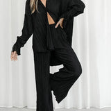 2 Piece Set Blouse Tops and Split Wide Leg Pants