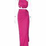 Crop Top and Hollow Out Skirt Suit