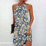Women Beach Mini Dress Fashion Summer Sleeveless Hollow Elegant Boho Party
