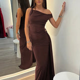 Oblique Shoulder Backless Maxi Dress