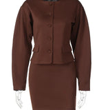 Round Neck Long Sleeve Jacket Mini Skirt Suit